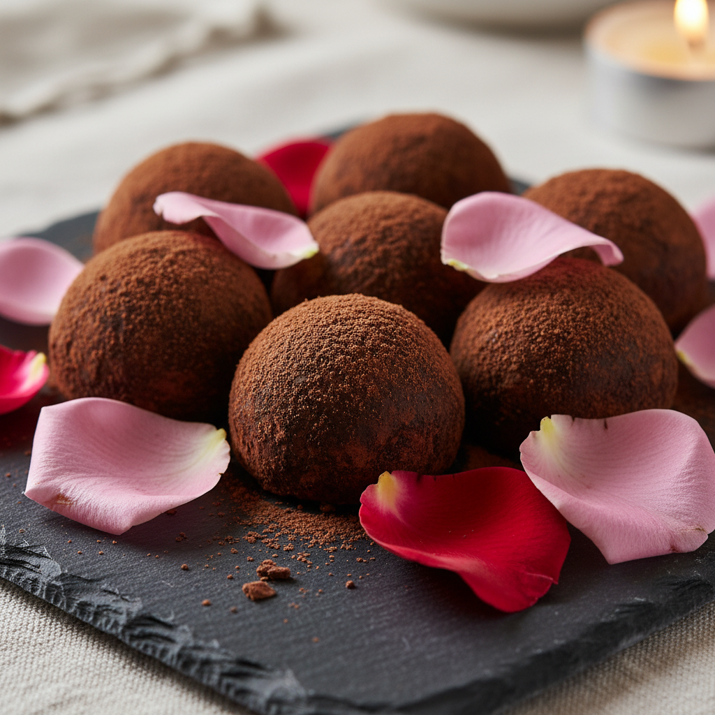 Dark Chocolate Truffles with Rose Petals