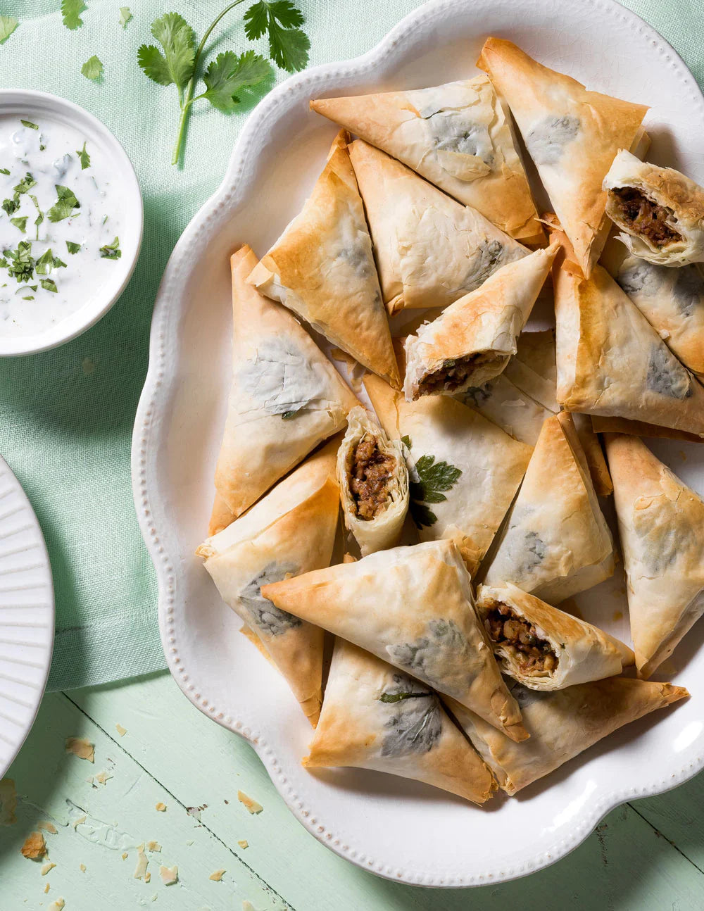 CURRIED WALNUT CHICKEN PHYLLO TRIANGLES