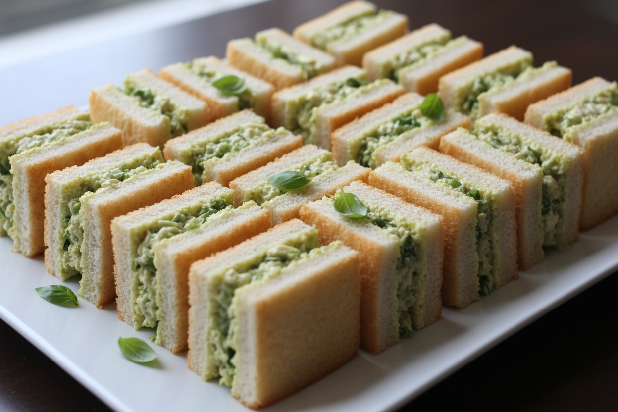 Pesto Chicken Salad on Brioche finger sandwiches
